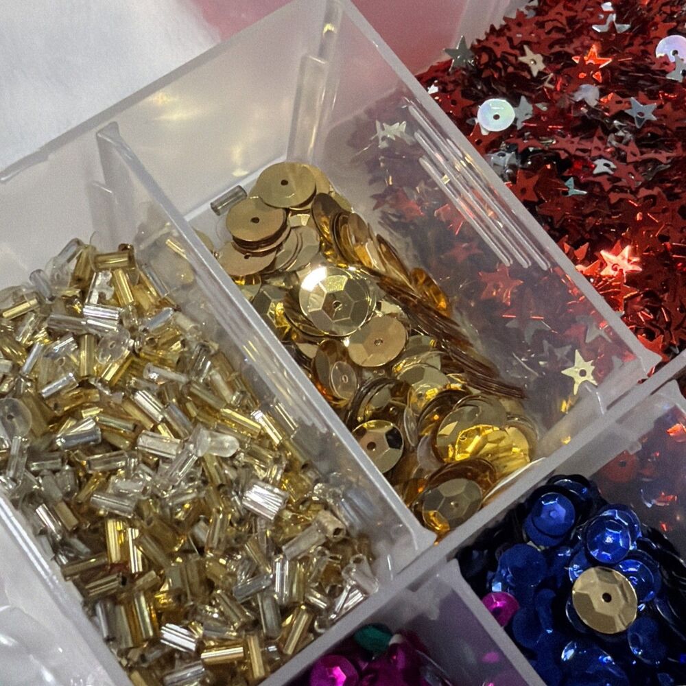 Large Mixed Craft Lot Beads Sequins Faux Pearls Jewelry Findings Organizer Box - Picture 7 of 16